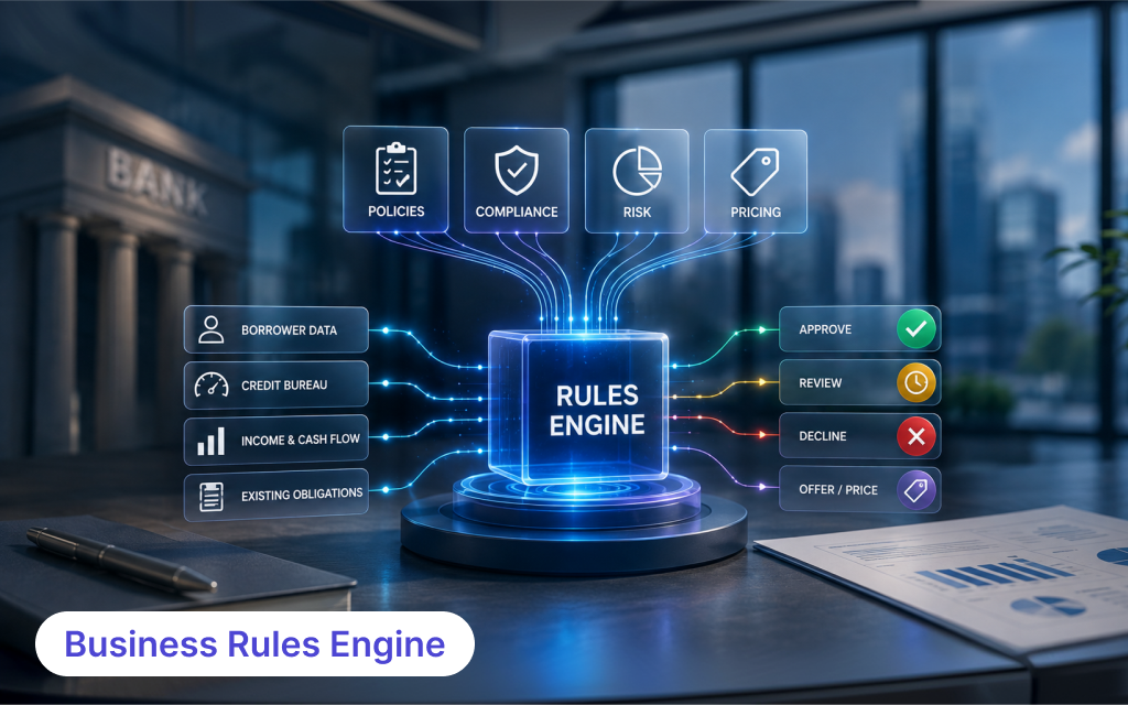 Business Rules Engine applying lending rules to support governed credit decisions