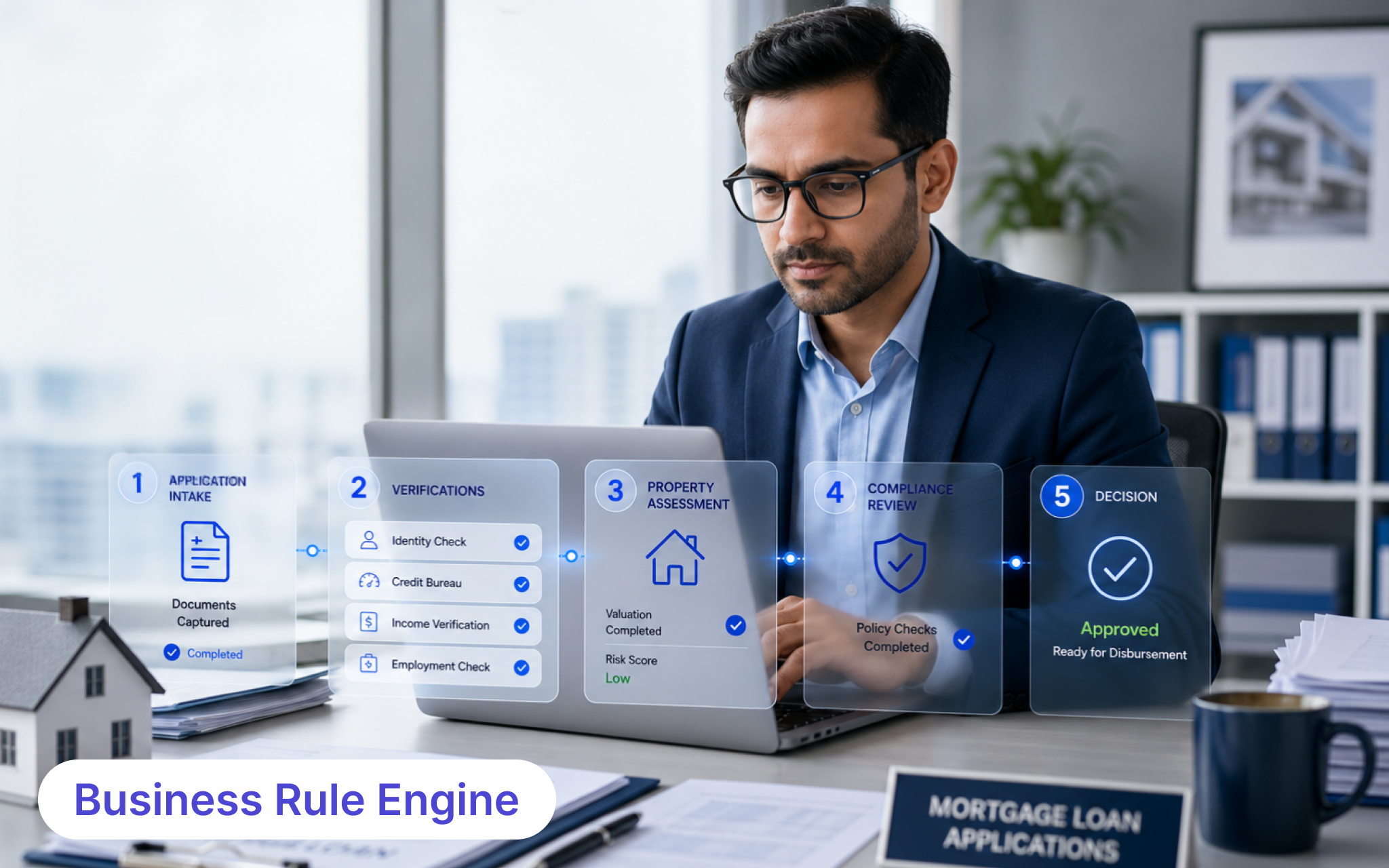 Mortgage Underwriting Process Workflow Mortgage underwriting workflow from application intake and verification to property assessment, compliance review, and final decision
