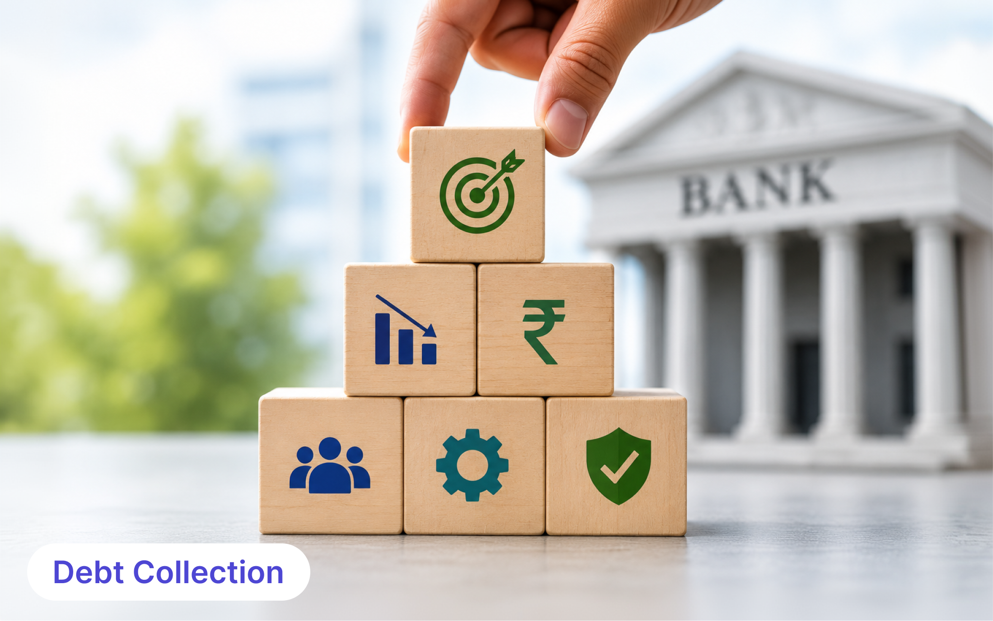 Bank debt recovery concept showing financial, operational, and compliance elements supporting smarter recovery outcomes