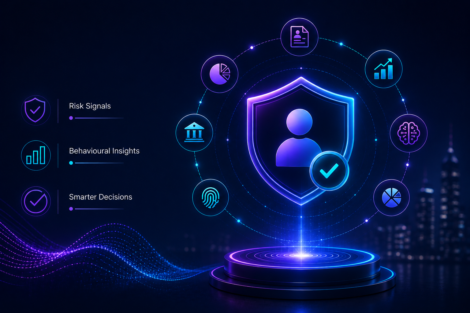 Credit risk assessment concept showing borrower risk signals, behavioural data and risk models informing a smarter lending decision